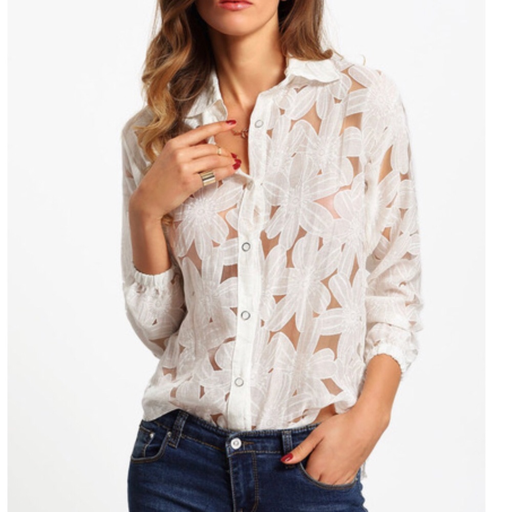 🔥SALE🔥Sheer Long Sleeve button front  Blouse